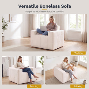 Boneless Single Sofa Chair Cloud Sofa with Terry Cloth Upholstery-Beige