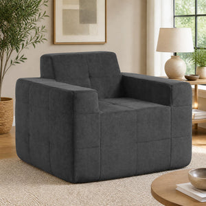 Boneless Single Sofa Chair Cloud Sofa with Terry Cloth Upholstery-Grey