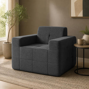 Boneless Single Sofa Chair Cloud Sofa with Terry Cloth Upholstery-Grey