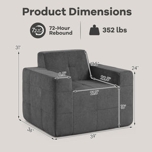 Boneless Single Sofa Chair Cloud Sofa with Terry Cloth Upholstery-Grey