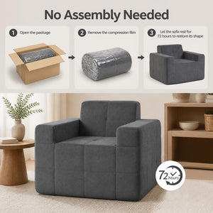 Boneless Single Sofa Chair Cloud Sofa with Terry Cloth Upholstery-Grey