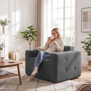 Boneless Single Sofa Chair Cloud Sofa with Terry Cloth Upholstery-Grey