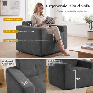 Boneless Single Sofa Chair Cloud Sofa with Terry Cloth Upholstery-Grey