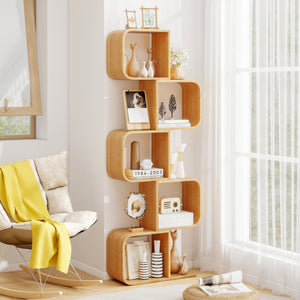 5-Tier S-Shaped Bookcase with 5 Open Cubes for Living Room-Natural