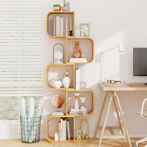 5-Tier S-Shaped Bookcase with 5 Open Cubes for Living Room-Natural