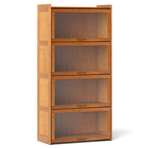 4-Tier Bamboo Bookcase with Doors for Study Room Living Room-Brown
