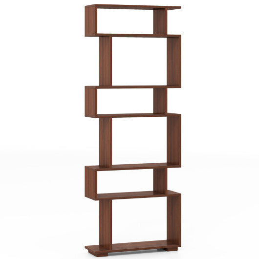 6-Tier Geometric Bookshelf with 2 Anti-Tipping Kits for Home Office-Walnut
