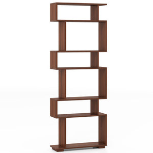 6-Tier Geometric Bookshelf with 2 Anti-Tipping Kits for Home Office-Walnut