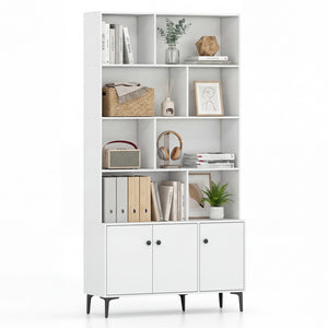 Bookshelf with 3 Doors and 2 Anti-Tipping Kits for Home Office-White