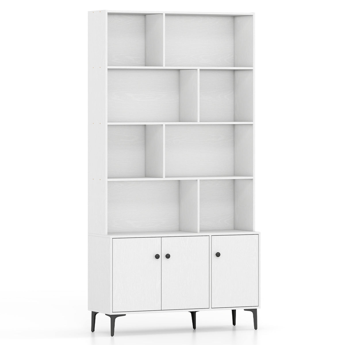 Bookshelf with 3 Doors and 2 Anti-Tipping Kits for Home Office-White