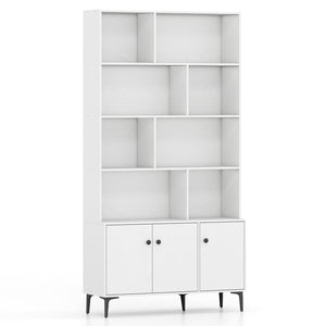 Bookshelf with 3 Doors and 2 Anti-Tipping Kits for Home Office-White