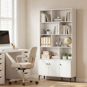 Bookshelf with 3 Doors and 2 Anti-Tipping Kits for Home Office-White