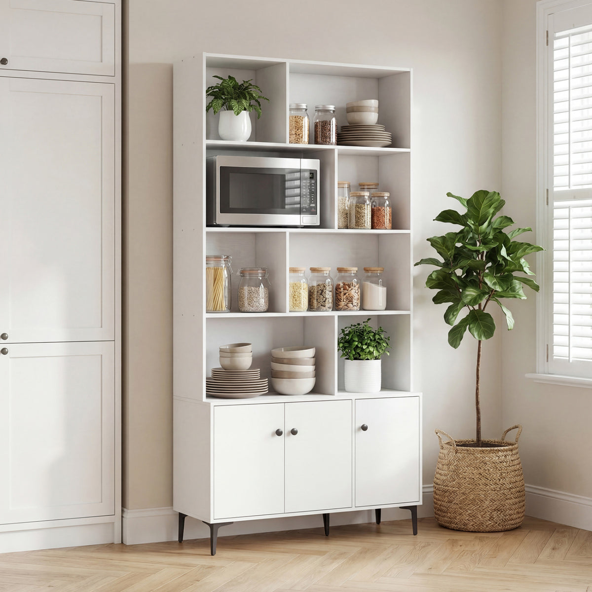 Bookshelf with 3 Doors and 2 Anti-Tipping Kits for Home Office-White