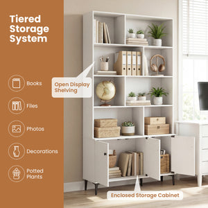 Bookshelf with 3 Doors and 2 Anti-Tipping Kits for Home Office-White