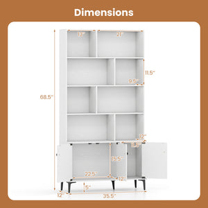 Bookshelf with 3 Doors and 2 Anti-Tipping Kits for Home Office-White