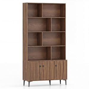Bookshelf with 3 Doors and 2 Anti-Tipping Kits for Home Office-Walnut