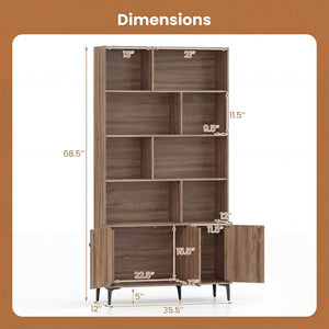 Bookshelf with 3 Doors and 2 Anti-Tipping Kits for Home Office-Walnut