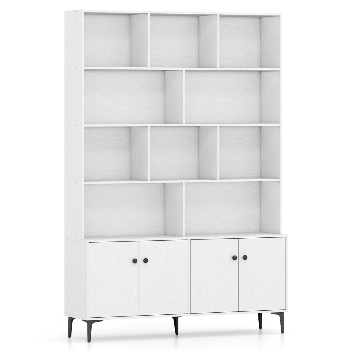 Bookshelf with 4 Doors and 2 Anti-Tipping Kits for Home Office-White