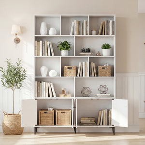 Bookshelf with 4 Doors and 2 Anti-Tipping Kits for Home Office-White