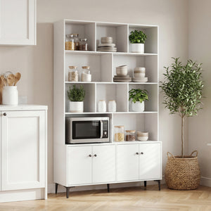 Bookshelf with 4 Doors and 2 Anti-Tipping Kits for Home Office-White