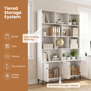 Bookshelf with 4 Doors and 2 Anti-Tipping Kits for Home Office-White