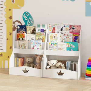 4-Tier Kids Bookshelf with Shelves and Compartment for Toddlers-White