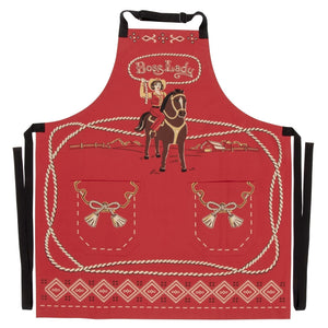 Boss Lady Cowgirl Western Retro Funny Cooking and BBQ Apron 2 Pockets Adjustable Strap 100% Cotton | BlueQ at GetBullish