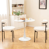 Boucle Dining Chair with Curved Backrest and Metal Legs Set of 2-White