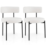 Boucle Dining Chair with Curved Backrest and Metal Legs Set of 2-White