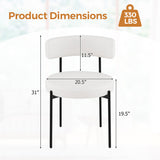 Boucle Dining Chair with Curved Backrest and Metal Legs Set of 2-White