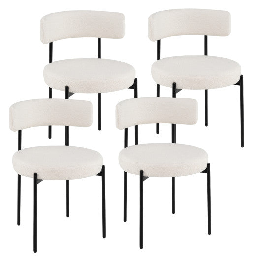 Boucle Dining Chair with Curved Backrest and Metal Legs Set of 4-White