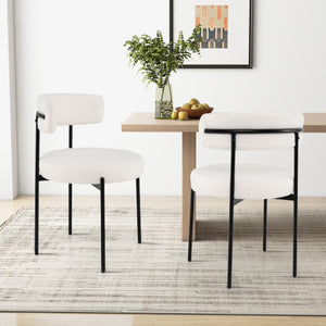 Boucle Dining Chair with Curved Backrest and Metal Legs Set of 4-White
