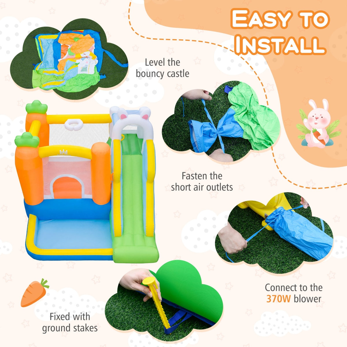 Bounce House for Kids 3-12 with Climbing Wall and 370W Blower for Backyard Party