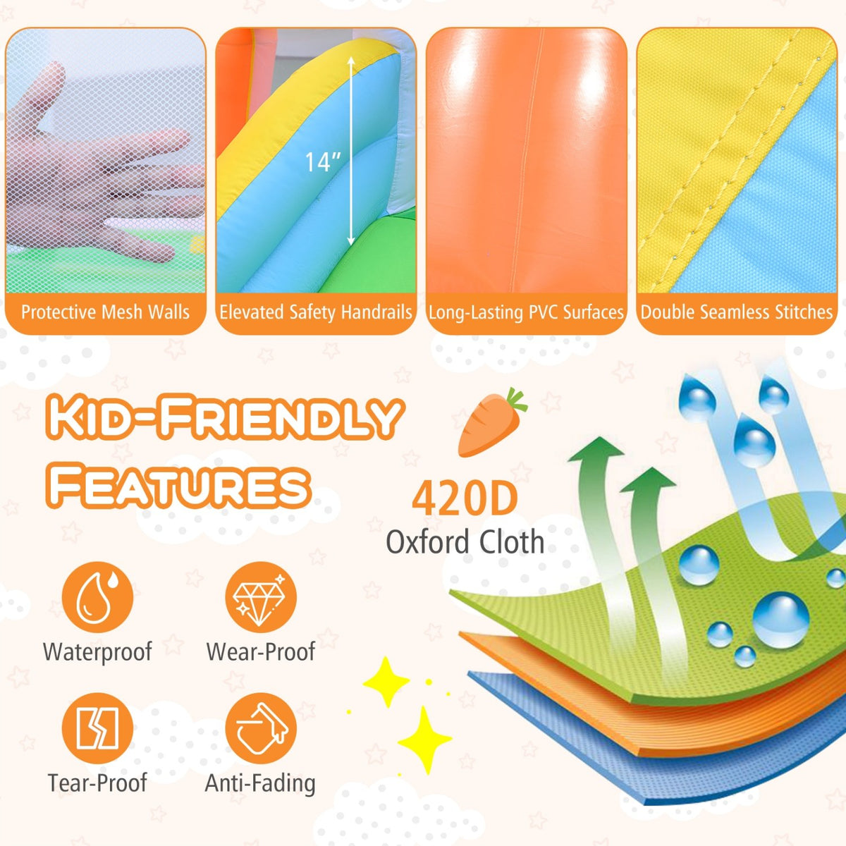 Bounce House for Kids 3-12 with Climbing Wall and 370W Blower for Backyard Party