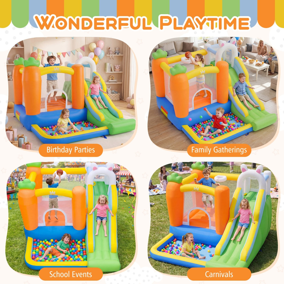 Bounce House for Kids 3-12 with Climbing Wall and 370W Blower for Backyard Party