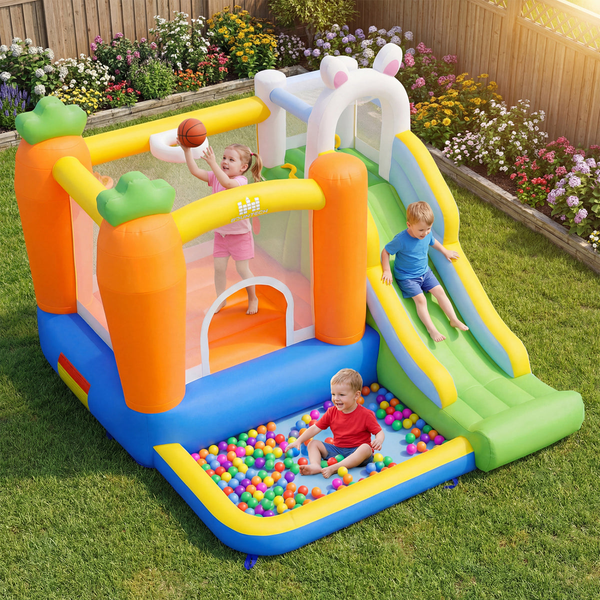 Bounce House for Kids 3-12 with Climbing Wall and 370W Blower for Backyard Party