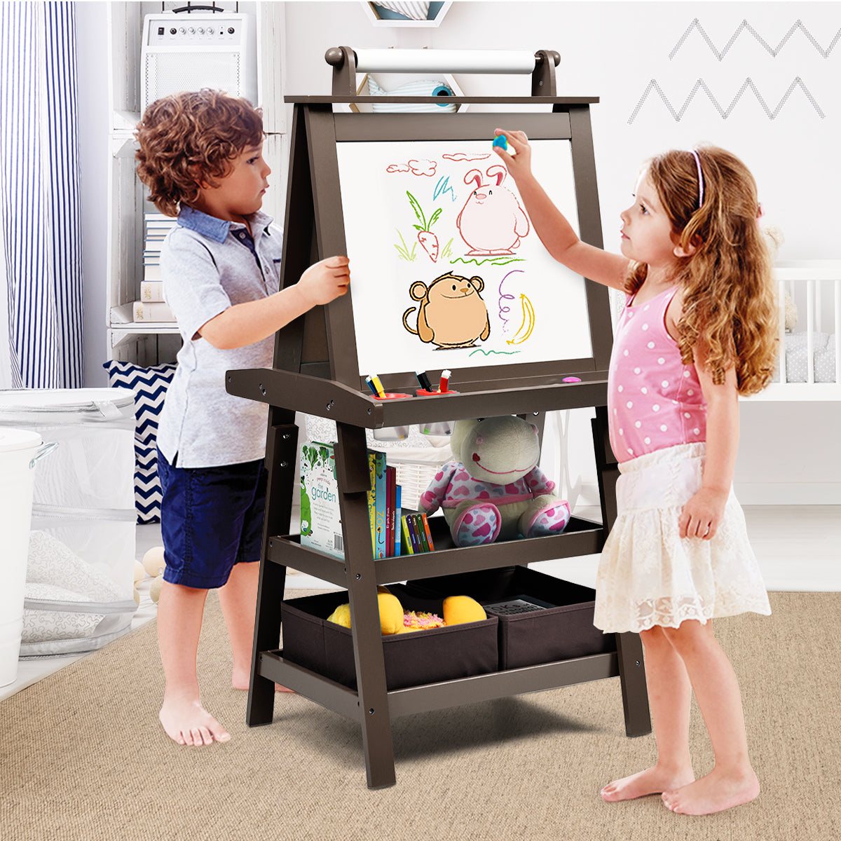 3 in 1 Double-Sided Storage Art Easel-Green