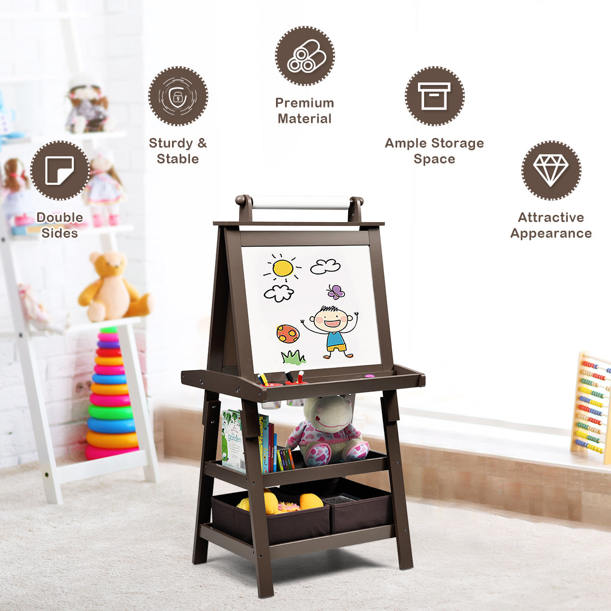 3 in 1 Double-Sided Storage Art Easel-Green