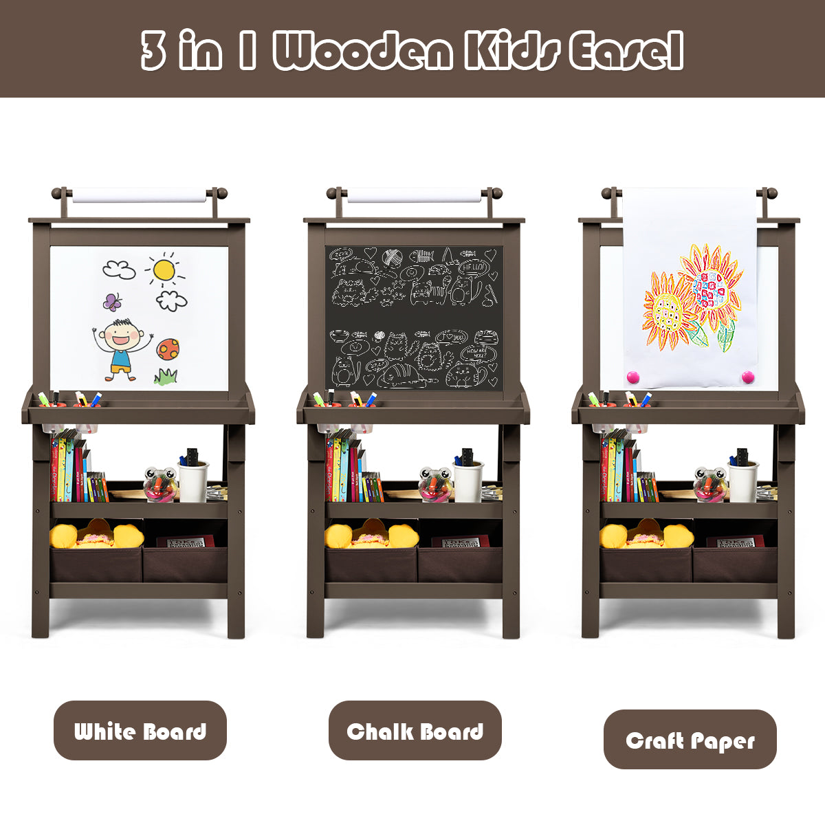 3 in 1 Double-Sided Storage Art Easel-Green
