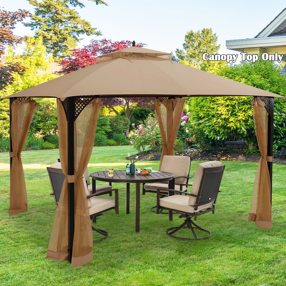 10 x 12 Feet Gazebo Replacement Top with Air Vent and Drainage Holes-Brown by DirectDeals
