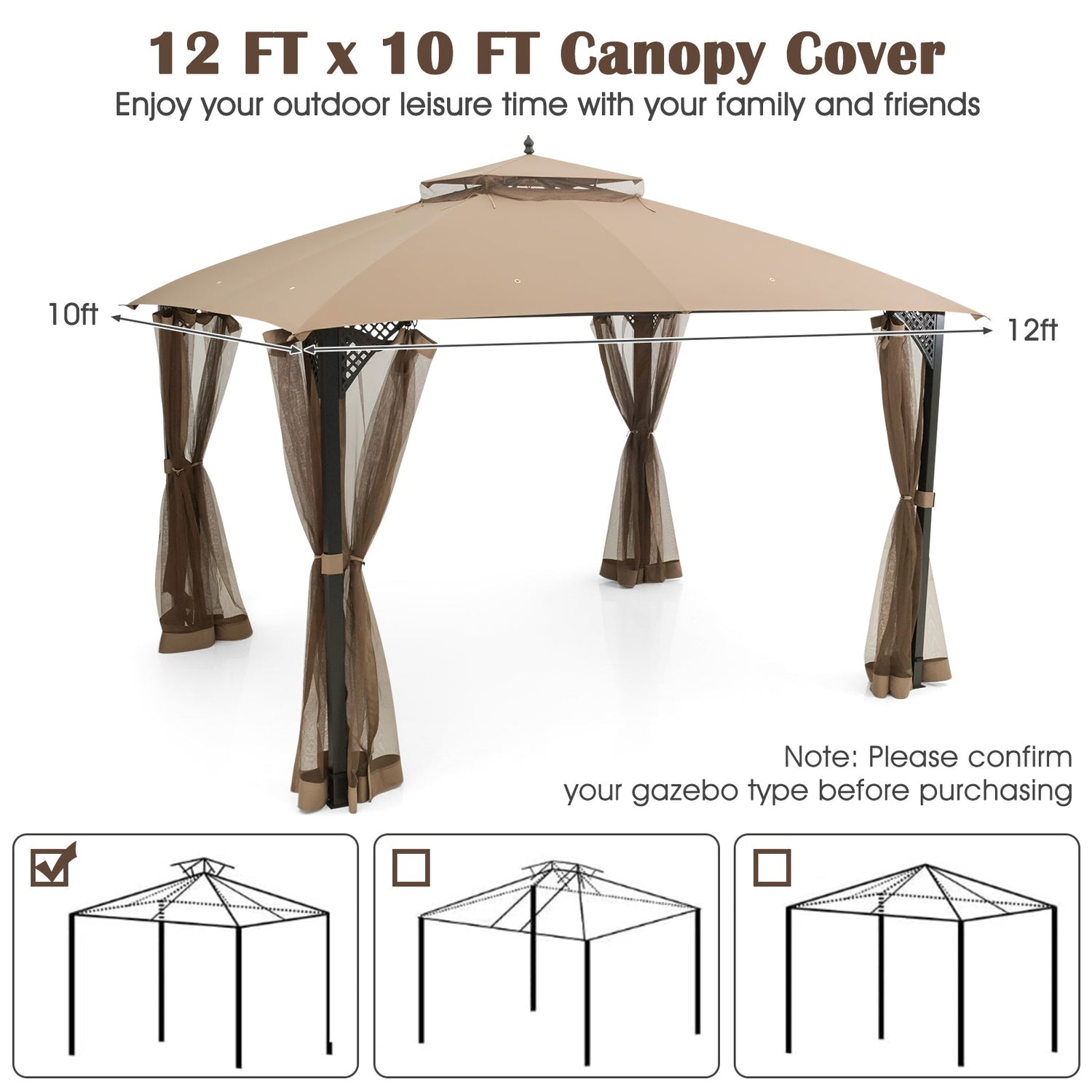 10 x 12 Feet Gazebo Replacement Top with Air Vent and Drainage Holes-Brown by DirectDeals