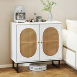 Buffet Cabinet Rattan Storage Cabinet with 2 Doors and Adjustable Shelf-White
