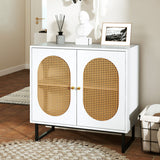 Buffet Cabinet Rattan Storage Cabinet with 2 Doors and Adjustable Shelf-White