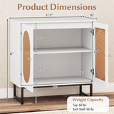 Buffet Cabinet Rattan Storage Cabinet with 2 Doors and Adjustable Shelf-White