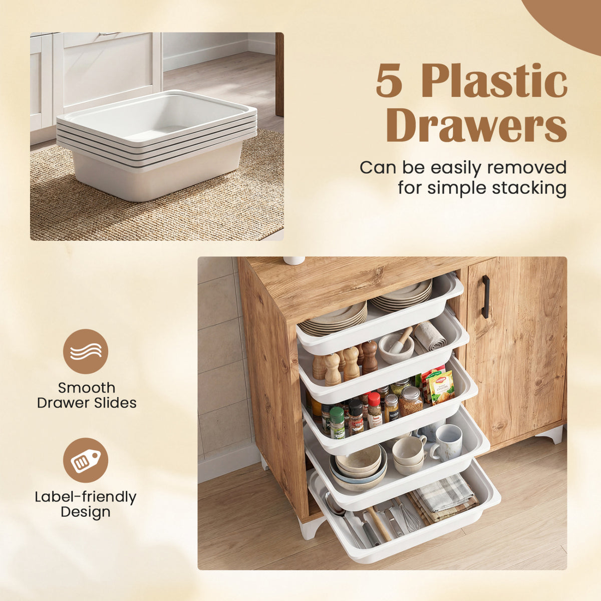 Buffet Cabinet Sideboard with Storage and Removable Drawers
