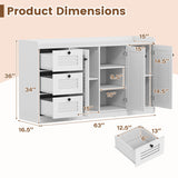 Buffet Cabinet with Storage Modern Sideboard Cabinet with 3 Doors-White