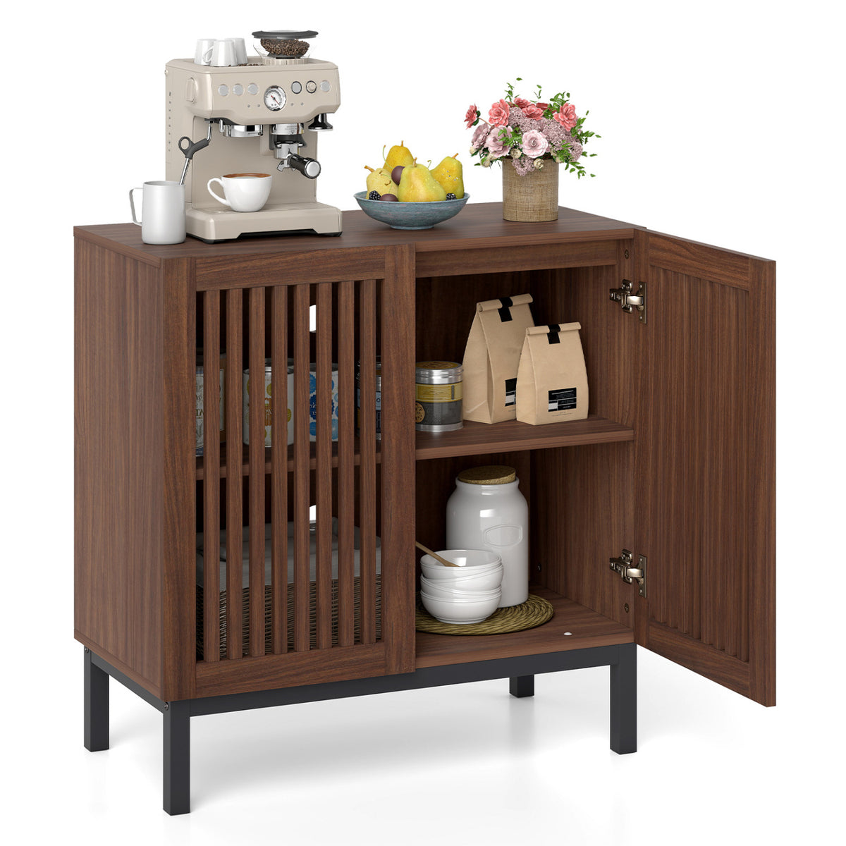 Buffet Cabinet with Storage 32" Wooden Sideboard Coffee Bar Station-Walnut