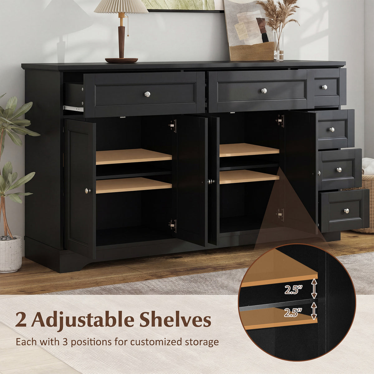 Buffet Sideboard 59" Modern Coffee Bar Station Console Table-Black