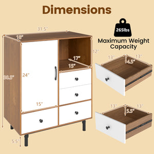 Buffet Sideboard Mid Century Modern Storage Cabinet with 4 Drawers and Open Compartment-Natural