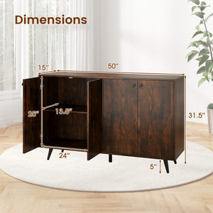Buffet Sideboard Mid Century Modern Storage Cabinet with Adjustable Shelves-Rustic Brown